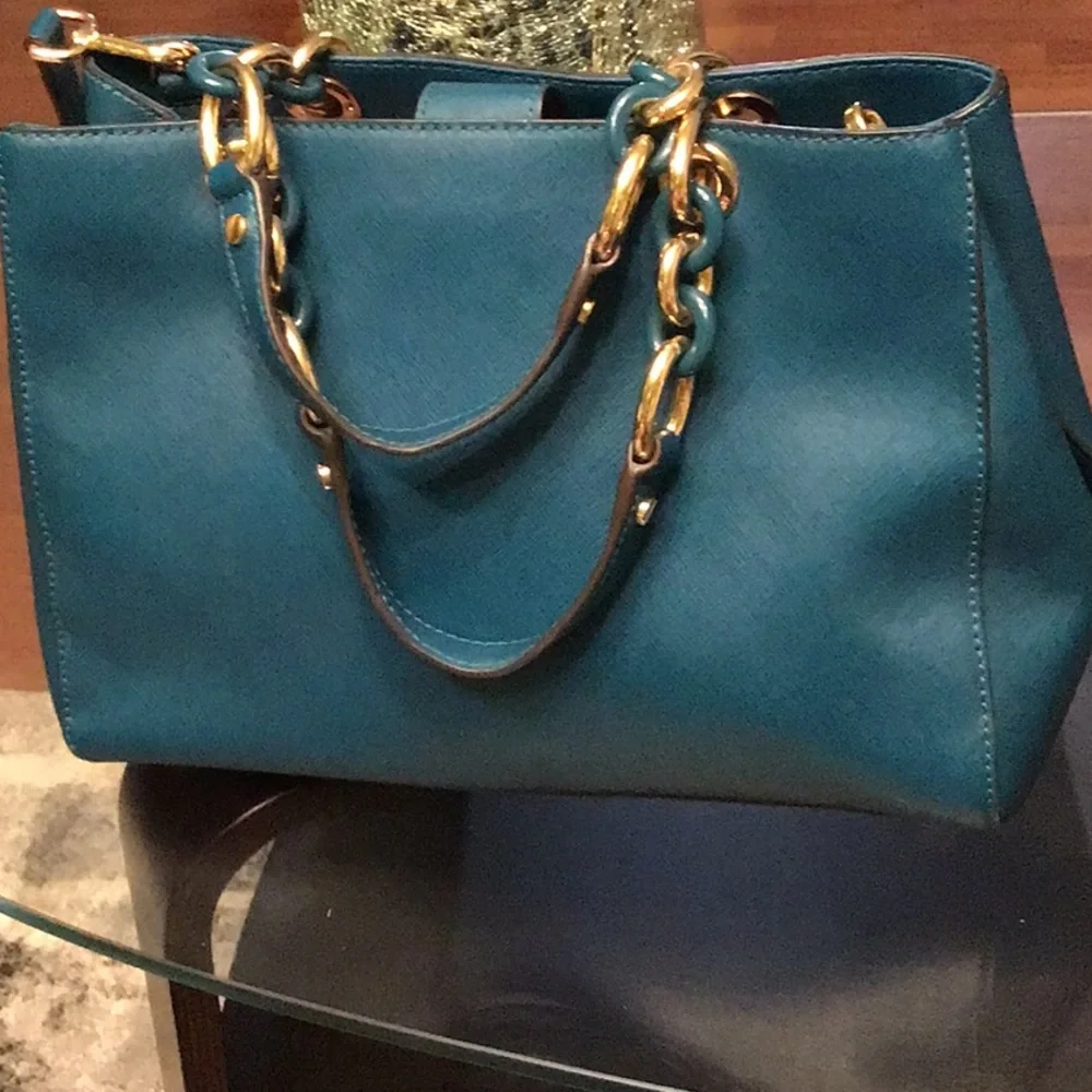 Michael Kors Blue and Gold Satchel!! Very classy!! Get it!!reasonable!! - Picture 2 of 10